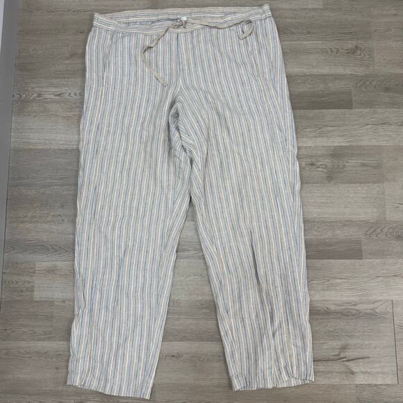 J Jill Love Linen Women's Wide Leg Pull on Drawstring Striped Pants Size Large - Picture 1 of 15
